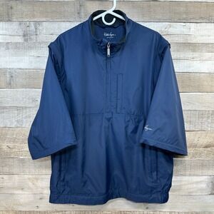 Walter Hagen Mens Golf Windbreaker Navy Blue Quarter Zip Convertible Pullover L